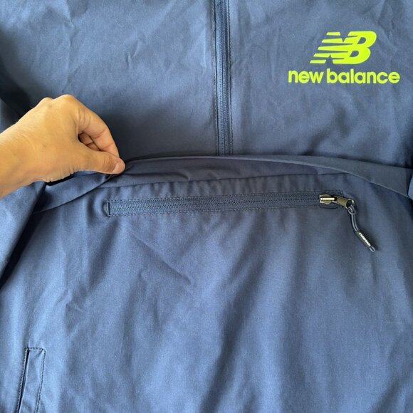 New Balance Lightweight Windbreaker Mens S Jogging Jacket Navy Running Hooded - Picture 5 of 16